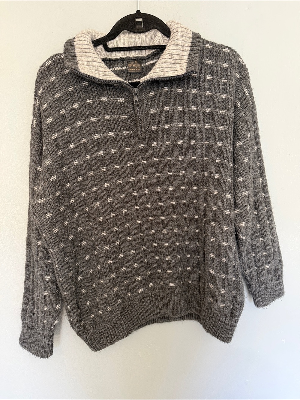 ML Kessler & Co Men’s Alpaca Wool Gray‎ Knit Half-Zip Sweater with Collar Large